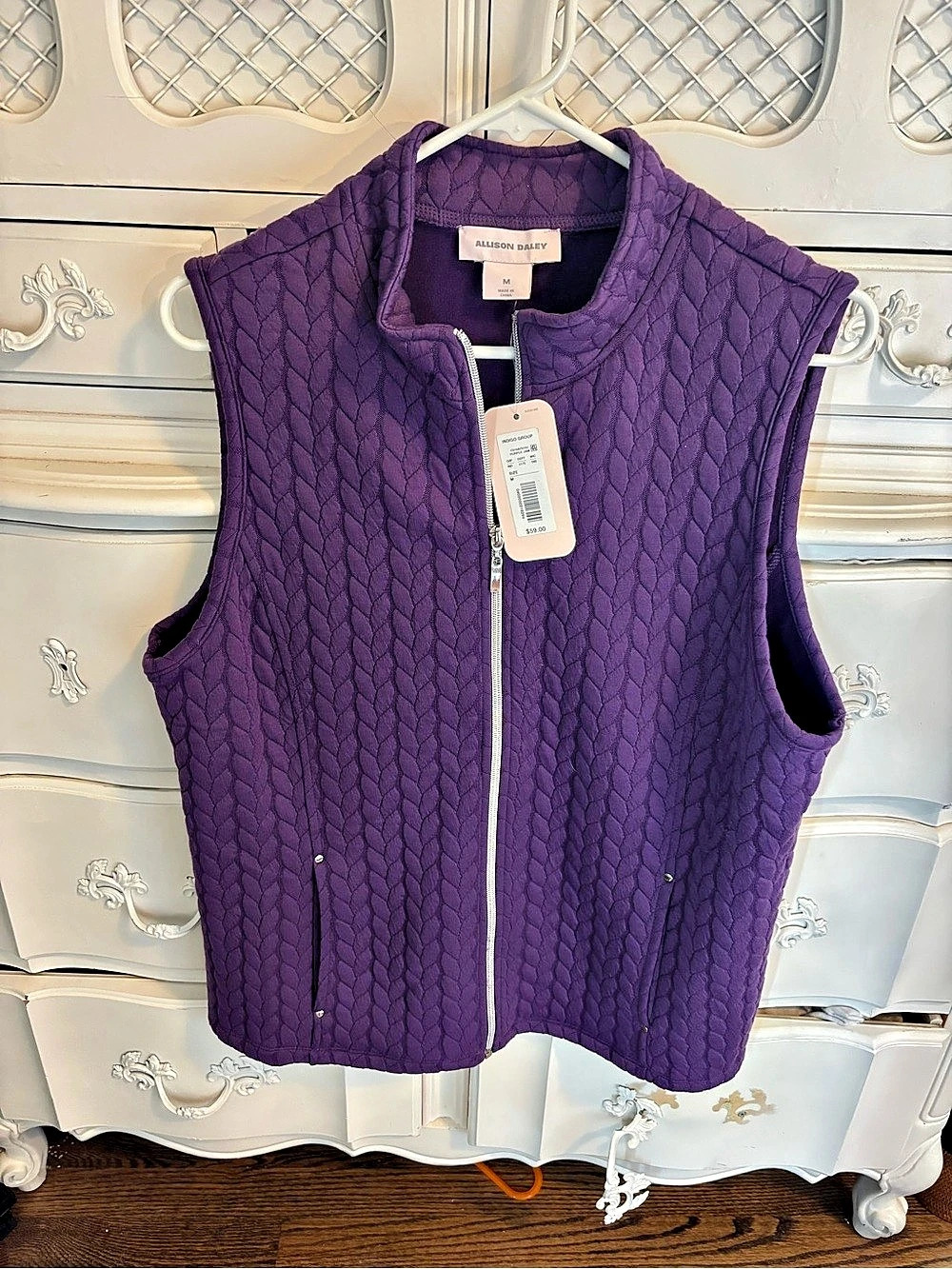 Allison Daley Quilted Full-Zip Mock Neck Vest Purple Medium